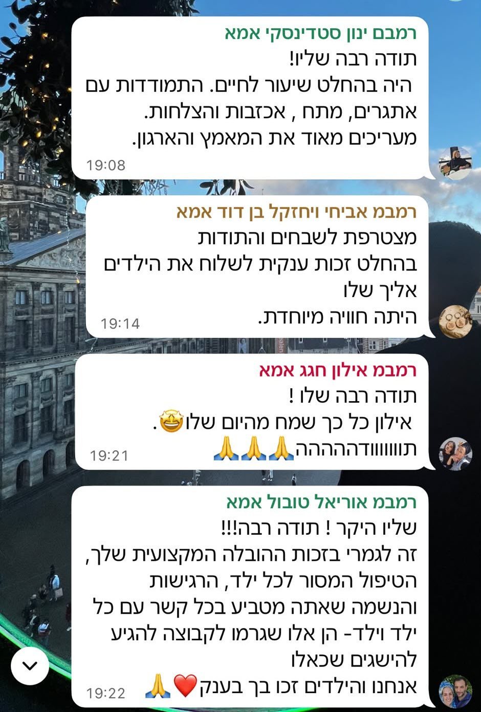 הודעות הורים על התמודדות עם אתגרים והצלחות באימוני BJJ בחיפה